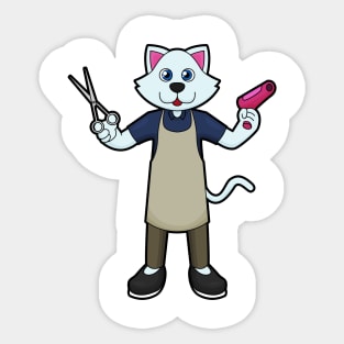 Cat as Hairdresser with Scissors & Hair dryer Sticker